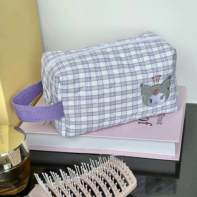 

Cute Makeup Pouch Lattice Women Large Capacity Portable Cosmetic Box Case Bags Female Storage Make Up Cases
