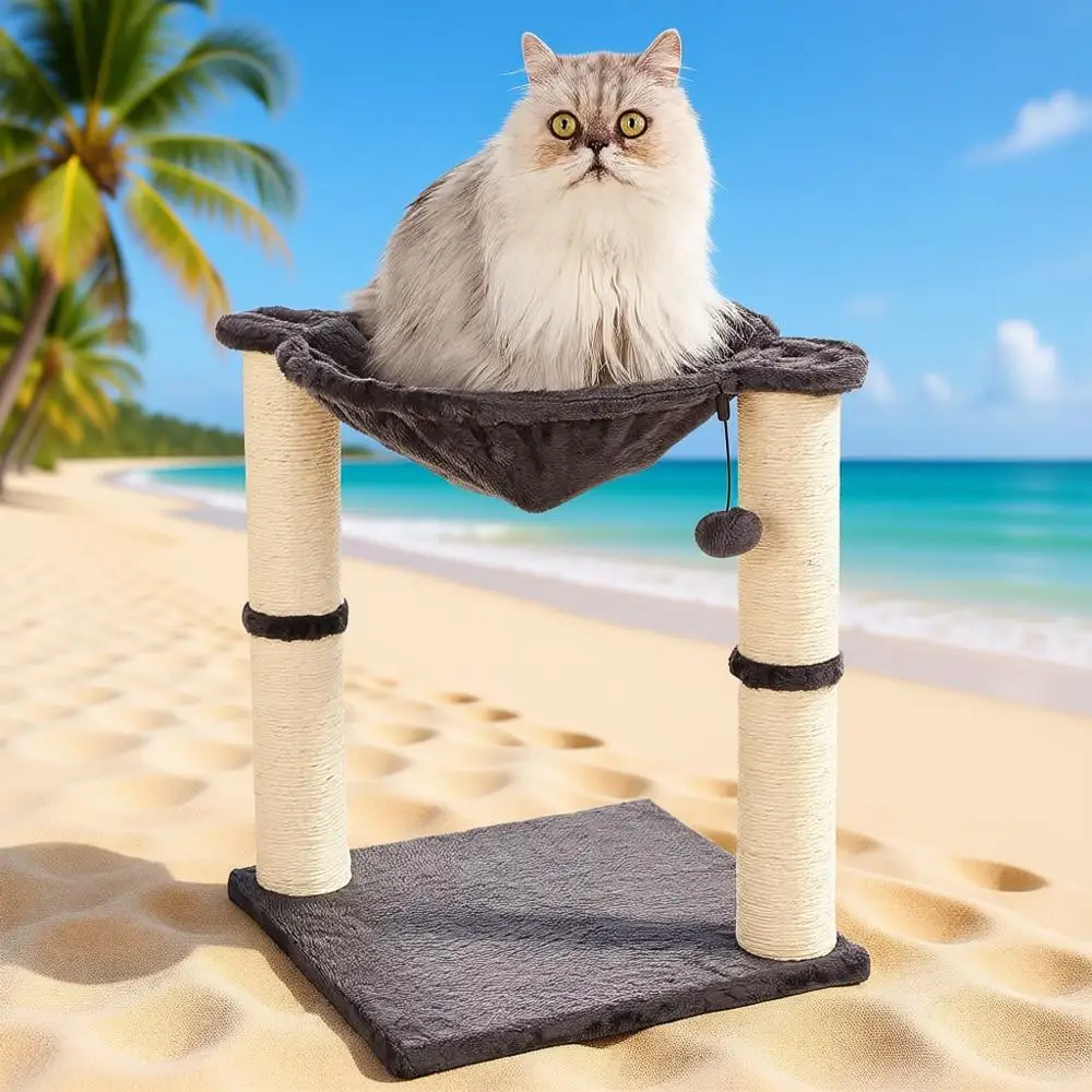 

Кошачий домик-башня с гамаком-лежанкой и лежаком-когтетрением, простая сборка, плюшевый гамак, интерактивный мяч, прочный сизаль для кошек, 15.8 x