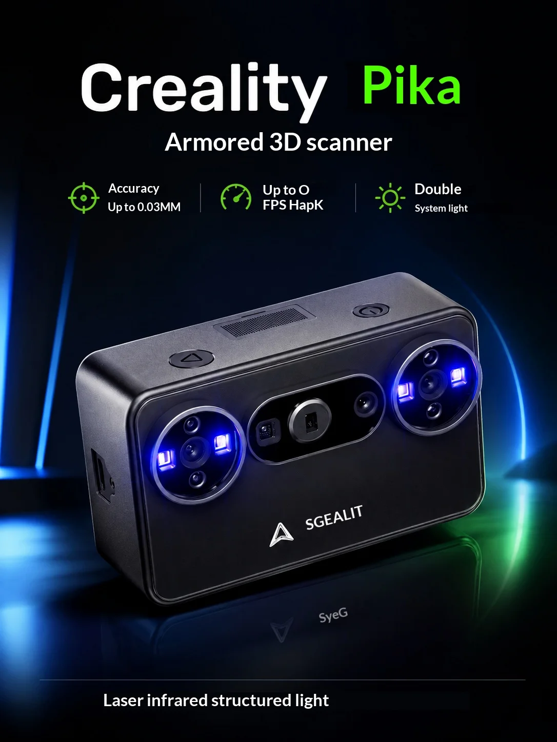 Creality Pika 3D Scanner 0.03mm Precision Infrared Struct Light Wireless 110FPS No Markers for 3D Print Fig Cosplay Sculpture