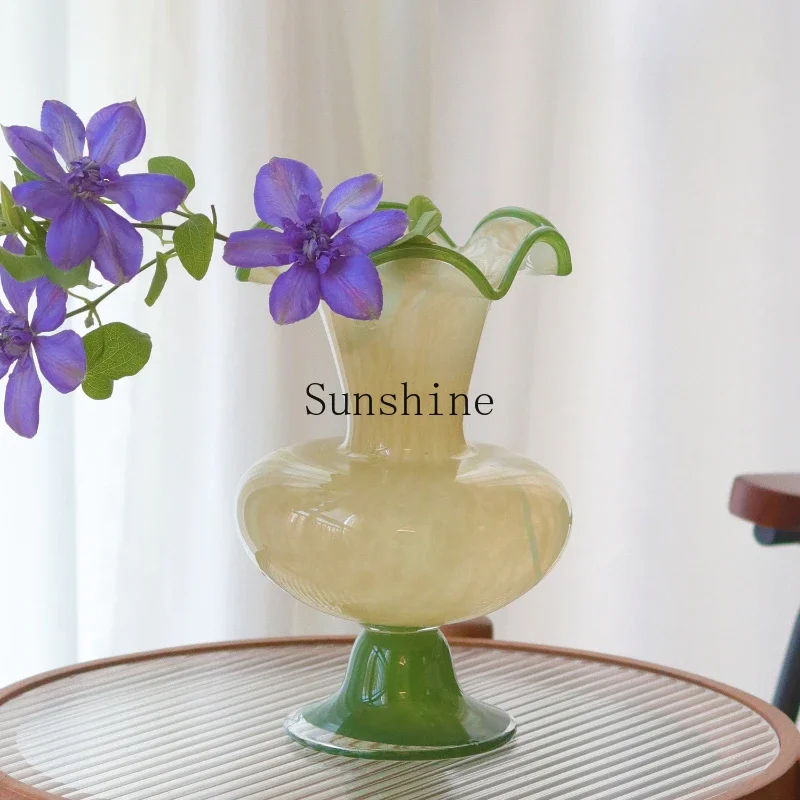 Vase glazed living room ornament, advanced flower sensor, water raising flower ornament