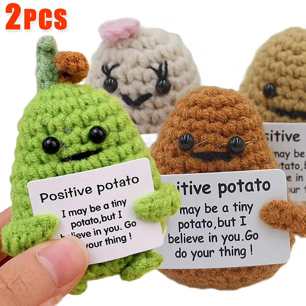 2/1Pcs Positive Energy Potato Hug Pocket Mini Handmade Plush Wool Knitting Doll With Card Home Decoration Children Gifts Toys