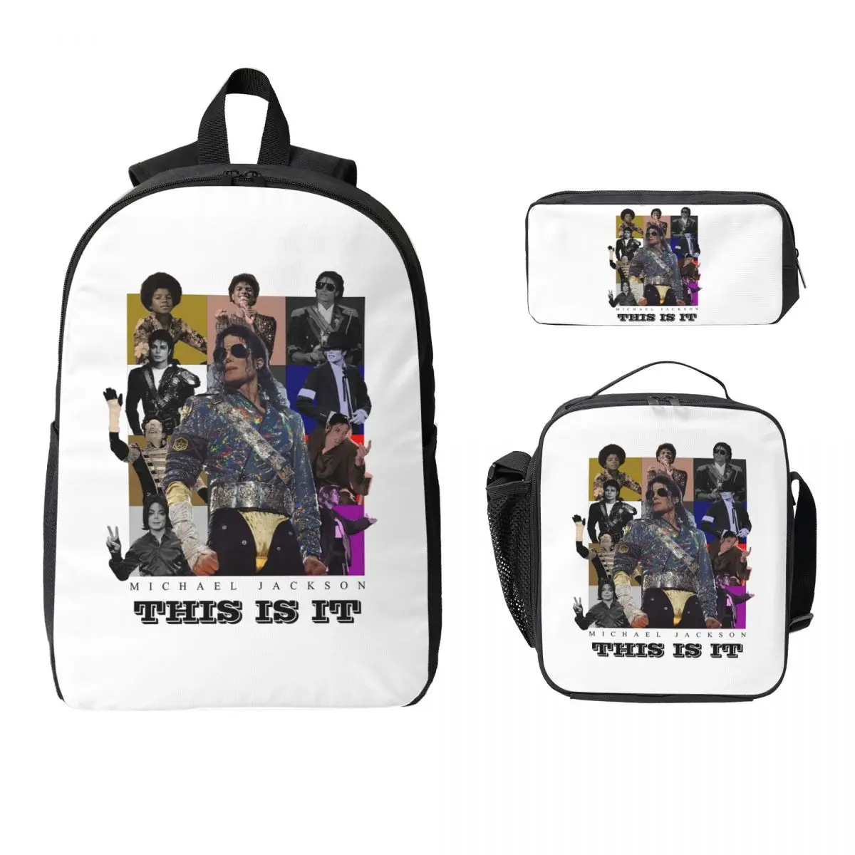Michael Jackson Dancing Backpack Boys Girls BookBag School Bag Computer Shoulder Bags 3ps Insulated Lunch Bag Pencil Case