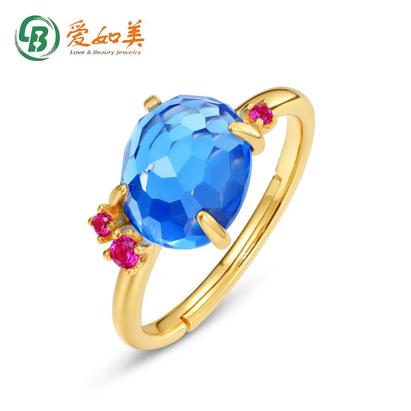 

Blue Crystal 18K Gold PT950 Platinum Silver Plated 7-layer Gold Ring, High-end Exquisite Red Corundum Color Gemstone Finger Ring