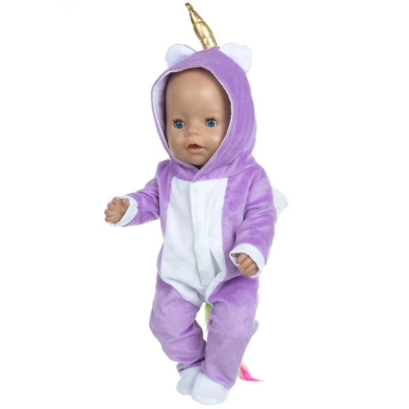 

Одежда для кукол 18 дюймов/45 см, меховой наряд с единорогом для куклы, комплект одежды reborn bebe, пальто для куклы, костюм с капюшоном для куклы, игрушечная одежда
