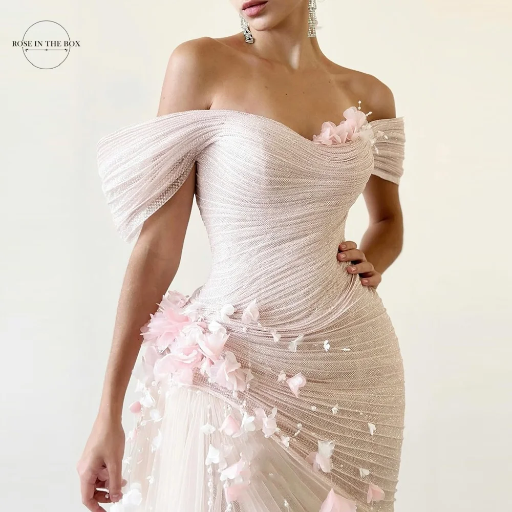 ROSEINTHEBOX Off The Shoulder Tulle Corset 3D Florals Delicate Organza Prom Dresses 2025 Customized Elegant Mermaid Formal dress image 3
