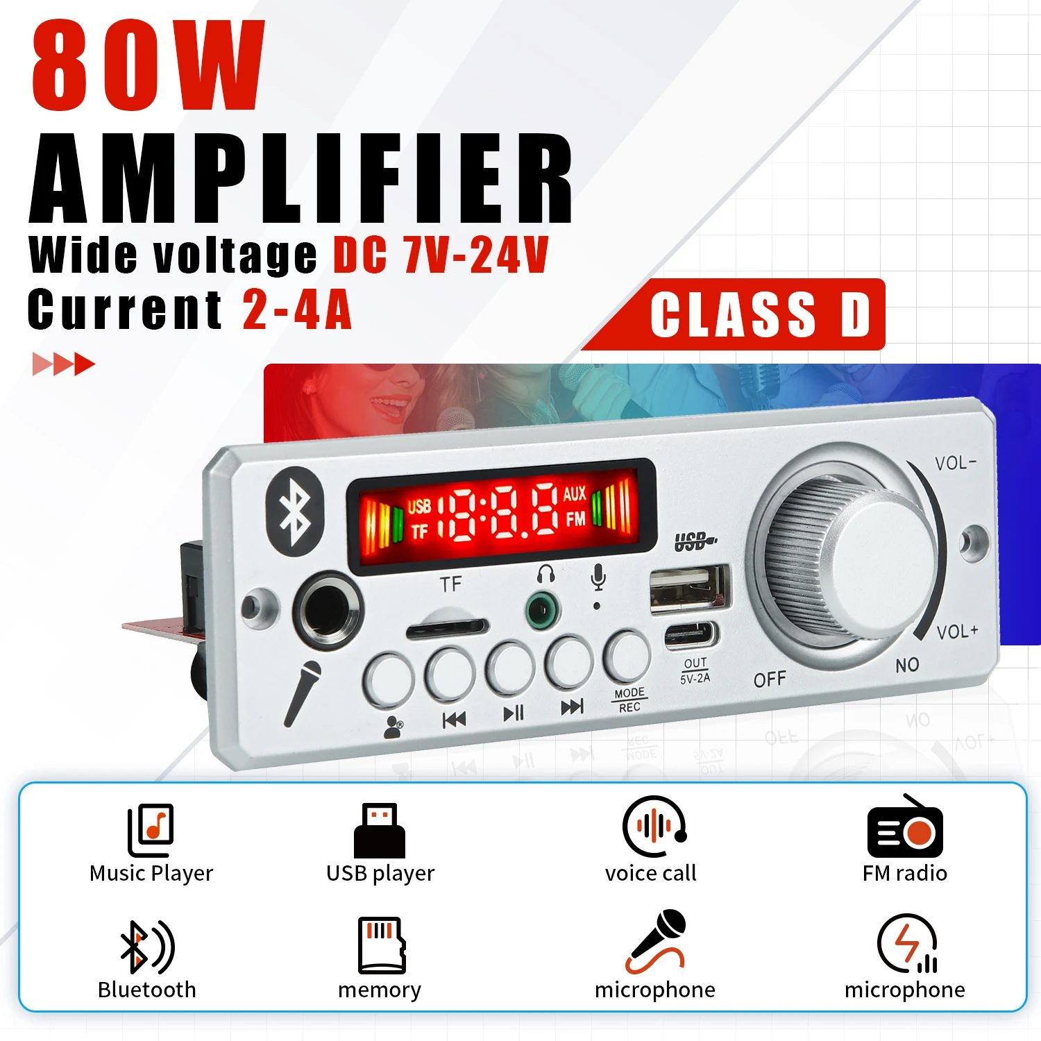 Amplificador de 80W DC 12V MP3 WMA placa decodificadora Bluetooth 5,0 módulo de Audio USB TF Radio receptor FM inalámbrico 2*40W reproductor de MP3 para coche