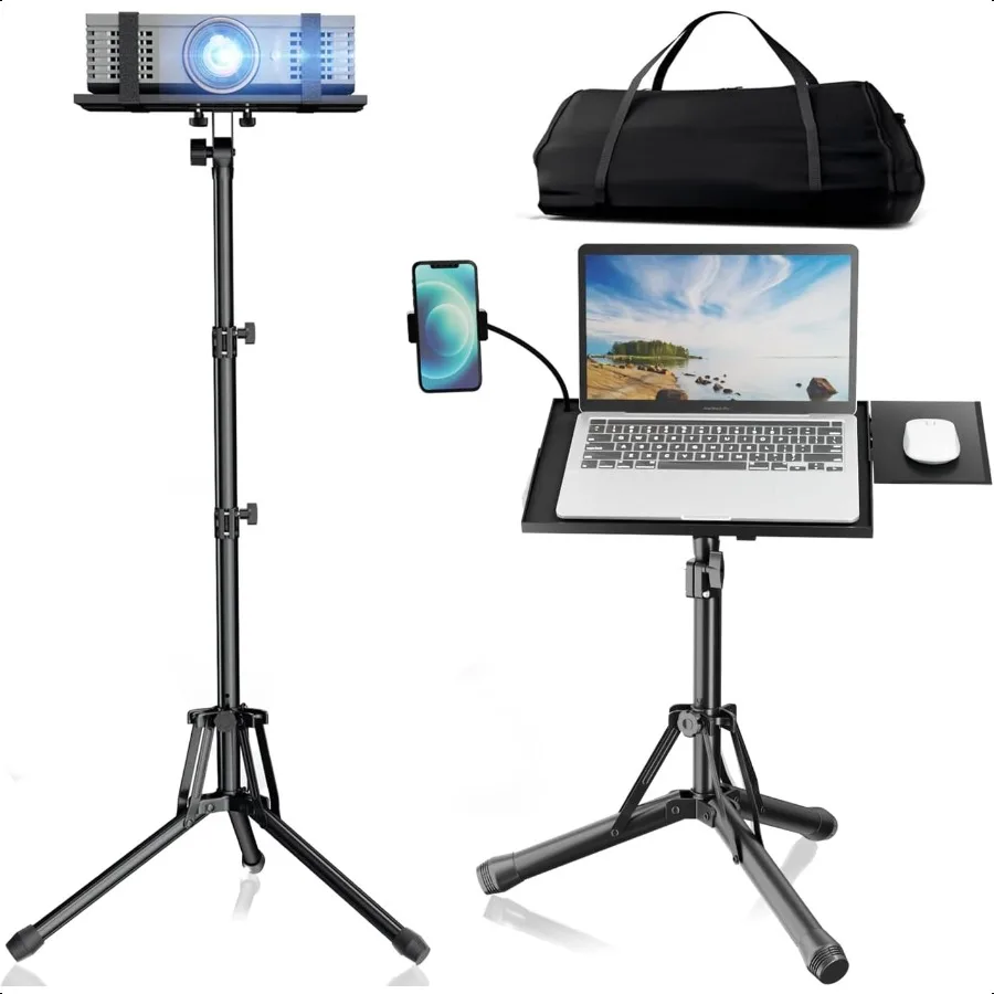 

Projector Stand Adjustable Height 20 to 60 Inch Portable Laptop Tripod Stand Projector Stand with Gooseneck Phone Holder Mouse