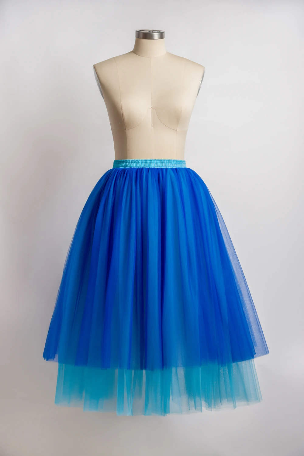 MisShow Popular Long Maxi Tutu Tulle Contrast Color A Line Skirt For Women Elastic High Waist Party Prom Gown Blue Beach Dress