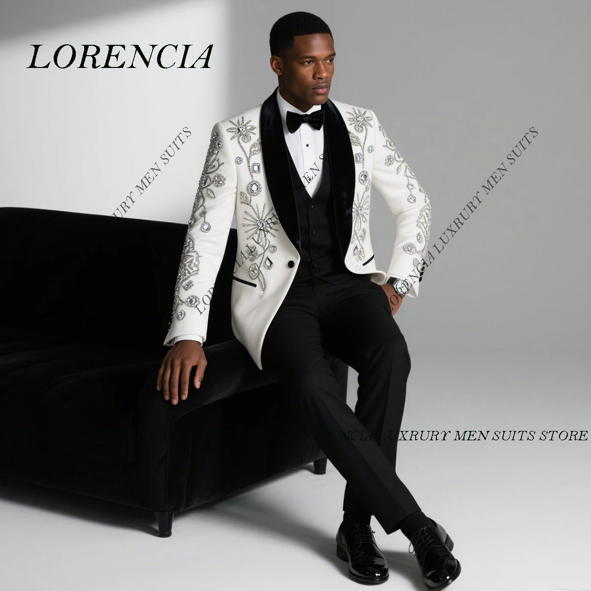 

Индивидуальные комплекты из 3-х предметов, мужские костюмы, мужские пиджаки для жениха, элитные красивые тонкие свадебные смокинги с кристаллами и бриллиантами, Ropa hombre