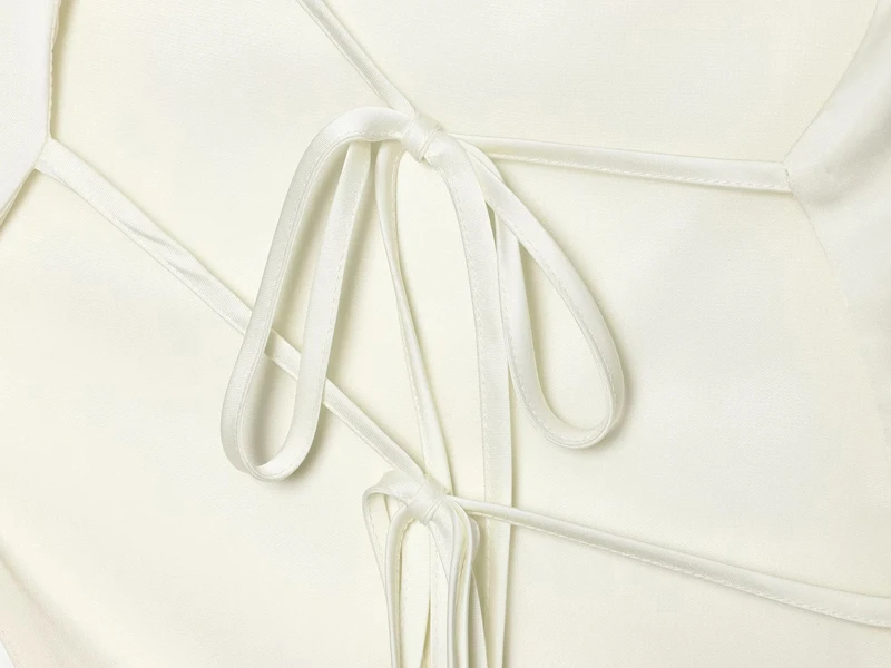 HXAO Satin-Neckholder-Top für Damen, weiß, asymmetrisch, ärmellos, mit offenem Rücken, für den Sommer, schwarz, elegant, rückenfrei, mit Bändern, Tank-Tops – Detail 10
