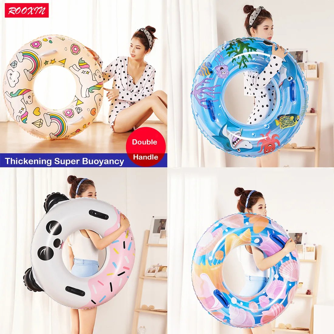 ROOXIN Inflatable For Swimming Ring Thickened Swim Ring Tube For Kids Adult Float Swimming Circle Pool Sand Water Park Equipment