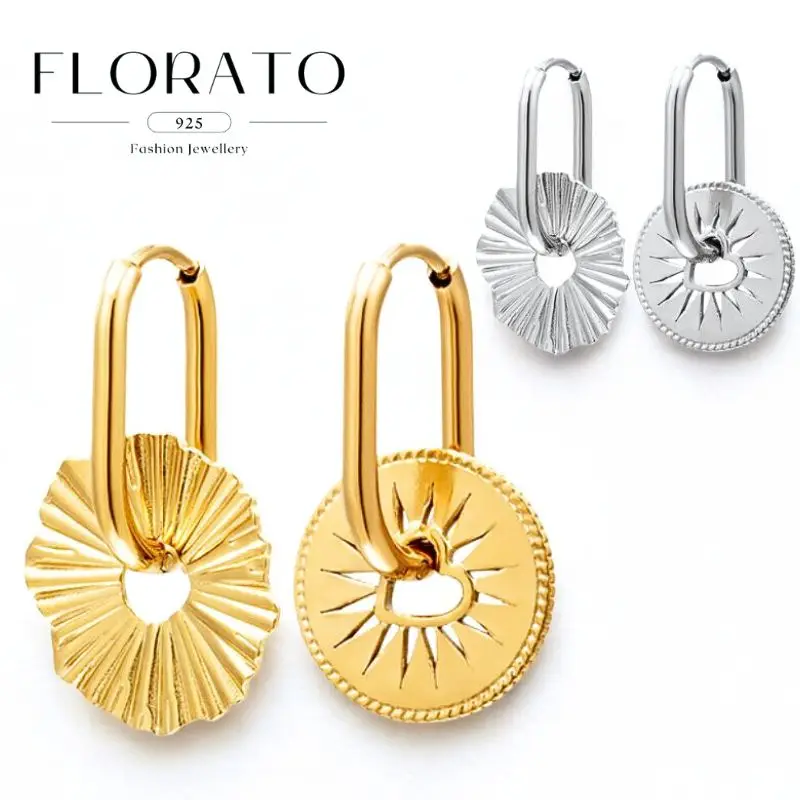 

NEW 925 Silver Needle Heart-shaped disc/sun wreath Hoop Earrings Retro European American Earrings Fashion Party Jewelry Gifts