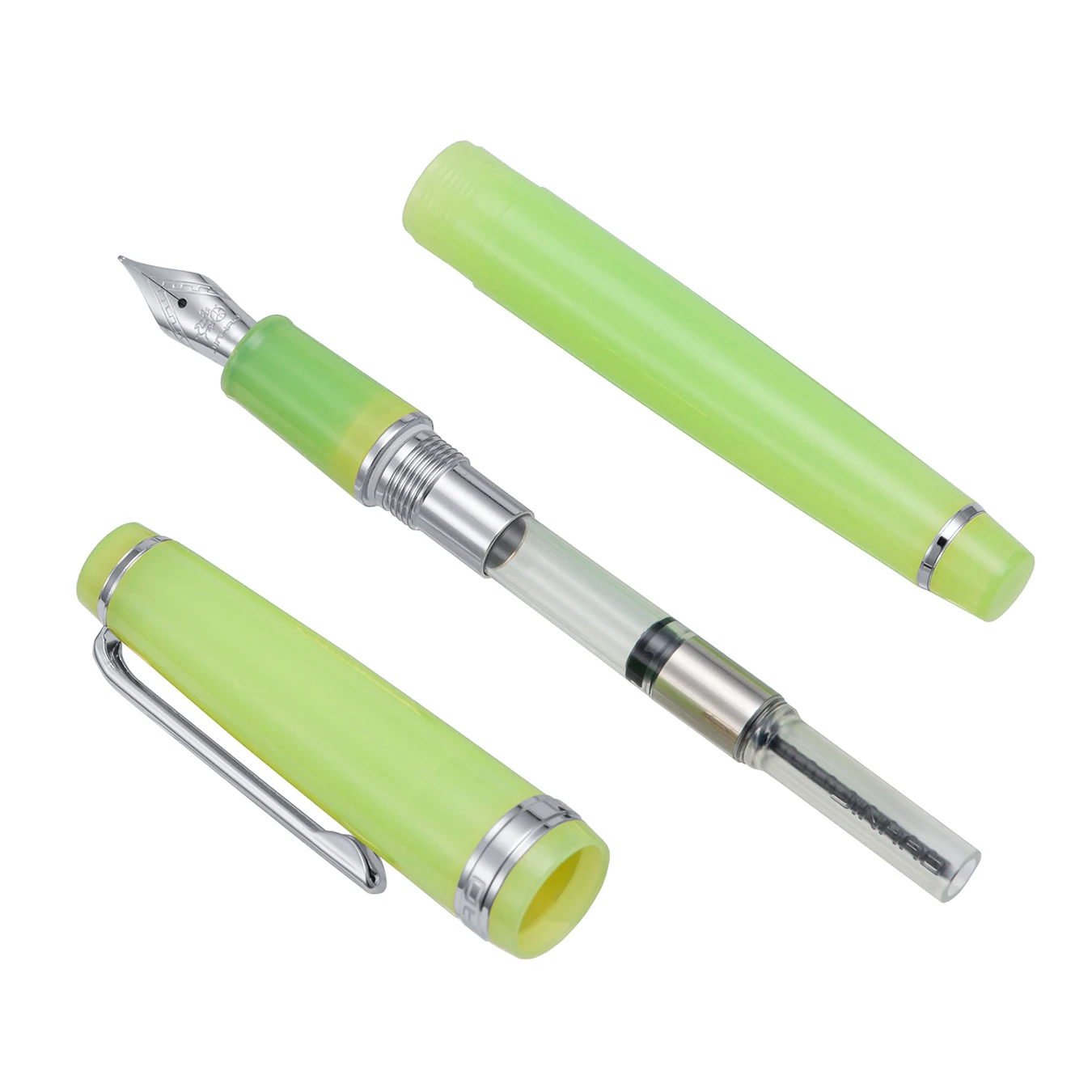 2 PCS Jinhao 82 Resin Fountain Pen EF& F Nibs Writing Set with Ink Converter, Transparent Green with Silver Clip