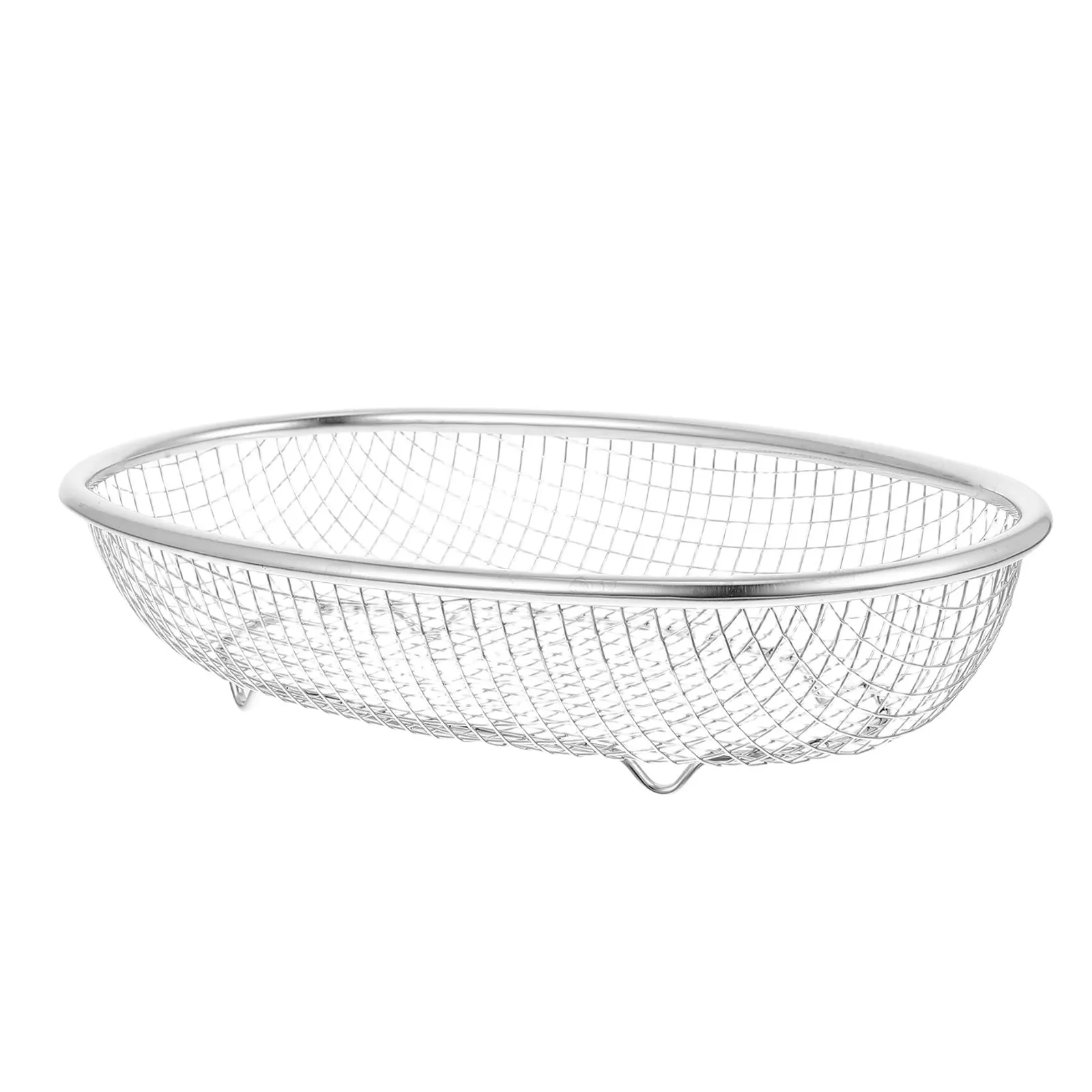 

Stainless Steel Mesh Oval Basket Bread Fruit Vegetable Strainer Drainage Water Filter Kitchen Storage Baking Pan