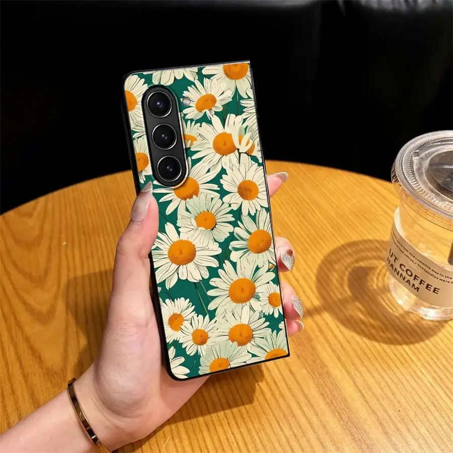 Phone Shell Funda Case for Samsung Galaxy Z Fold 8 Ultra ZFold6 Z Fold 7 6 5 4 3 ZFold4 ZFold7 ZFold5 ZFold3 Retro Daisy Floral