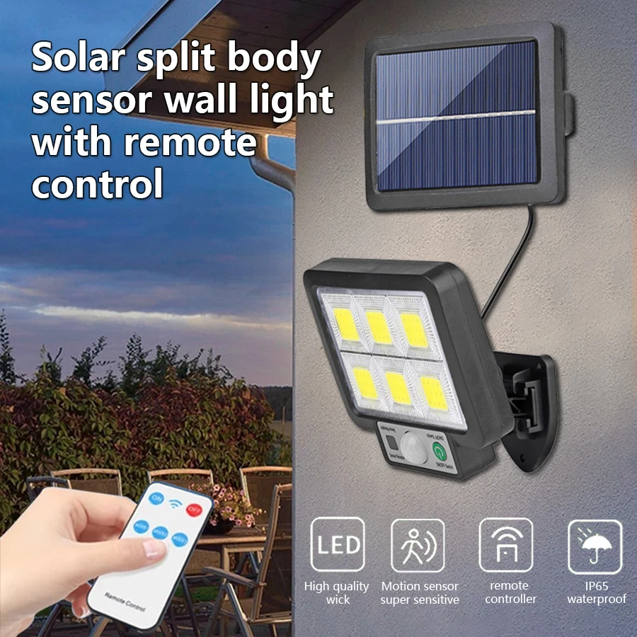 Solar Wall Lamp Split LED Solar Light 3 Mode Motion Sensor With Remote Control Outdoor Waterproof Garden Street Garage Light