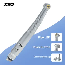 XND Dental High Speed Handpiece with 5 LED Light 5 Water Spray Shadowless Air Turbine Push Button Dental Drilling Tool