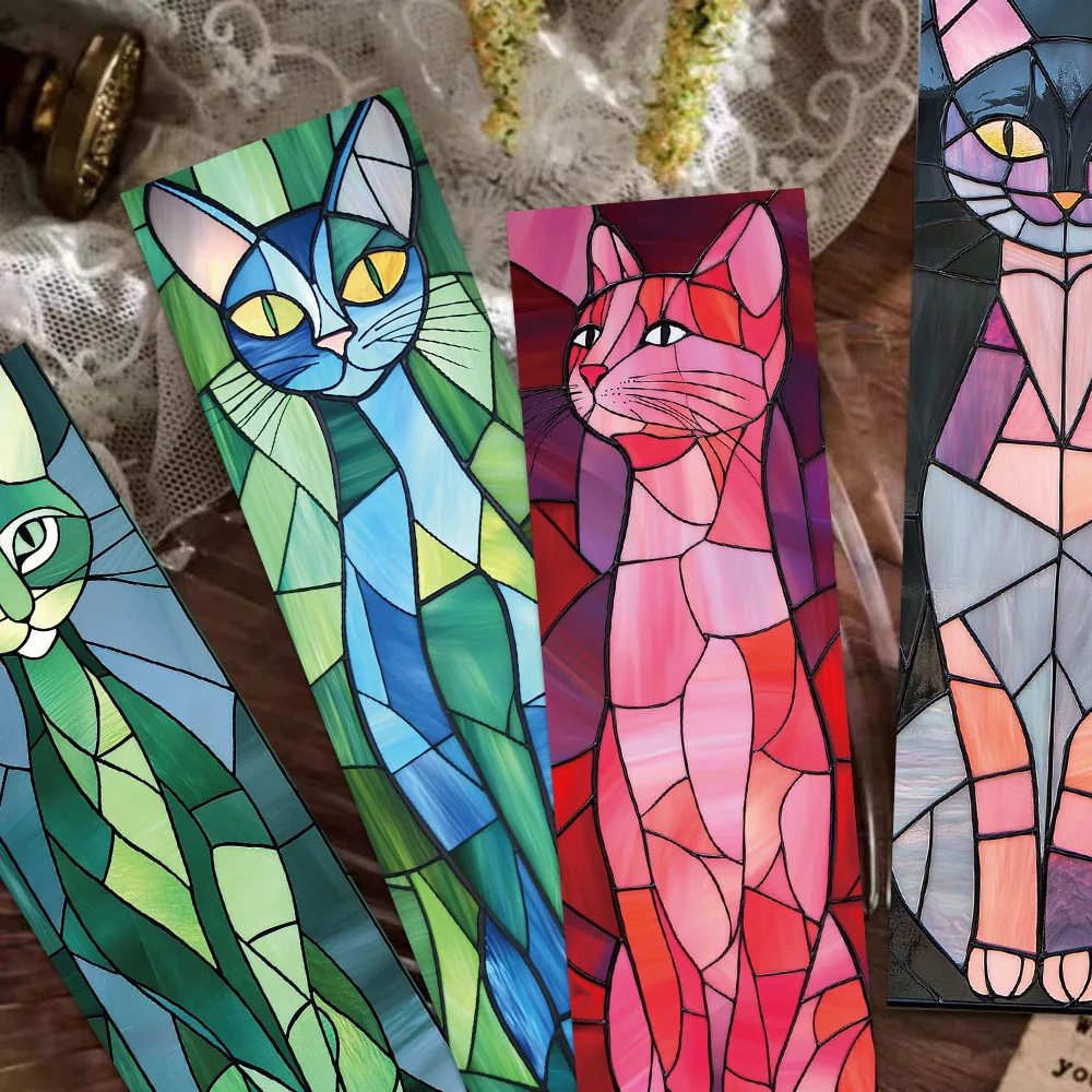 

30pcs elegant cat glass texture bookmark reading book labeling student creative gifts paper card DIY page labeling bookmark