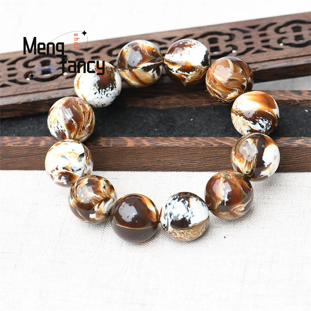 Myanmar Honey Raw Stone Beeswax Amber Demon Flower Porcelain White Ash Root tea Po Bracelet Exquisite High-grade Fashion Jewelry