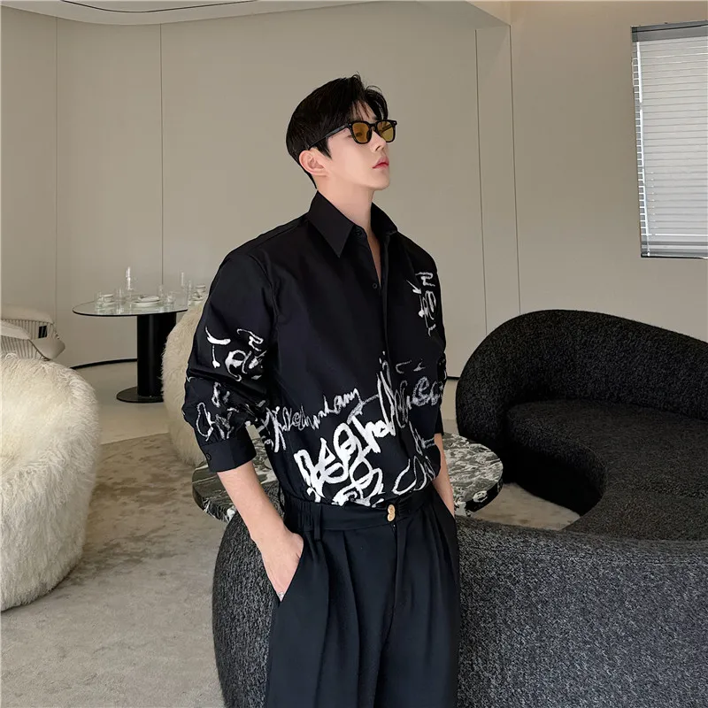 

Trendy fiti Print Design irt Jaet Spring New Sle Haome Bla Versatile irt Men Women High-End Feel Trendy