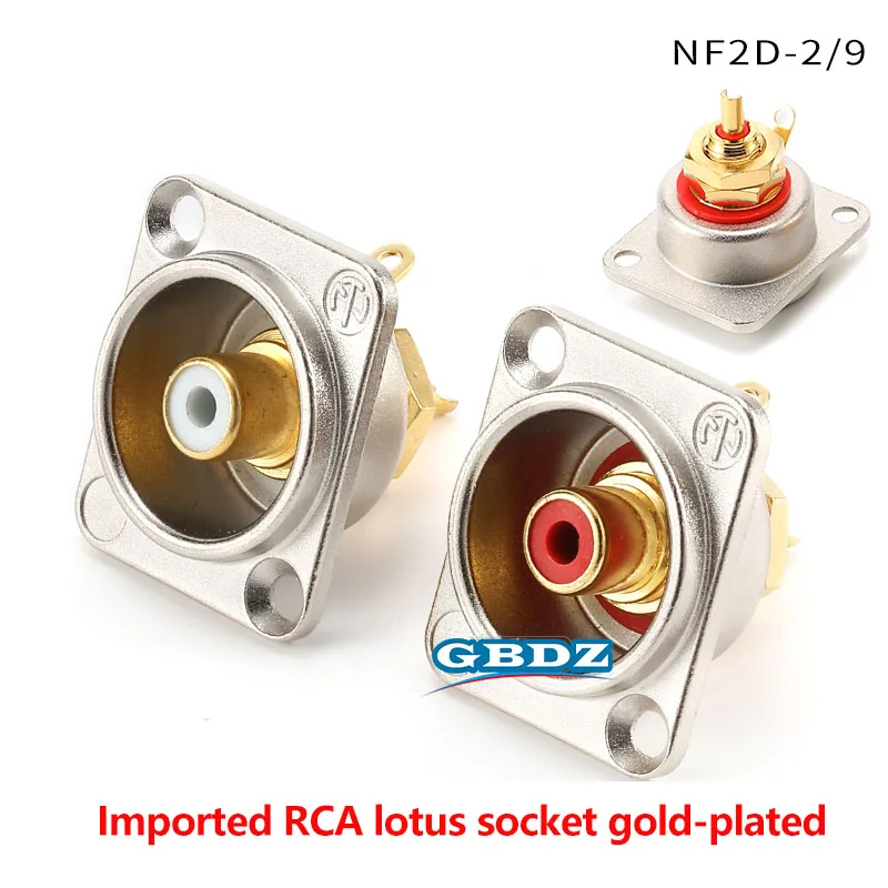 

RCA Panel Socket NF2D-2 NF2D-9 Gold plated Female RCA Fever Grade Audio And Video AV Base Connector Female Red And White Seat