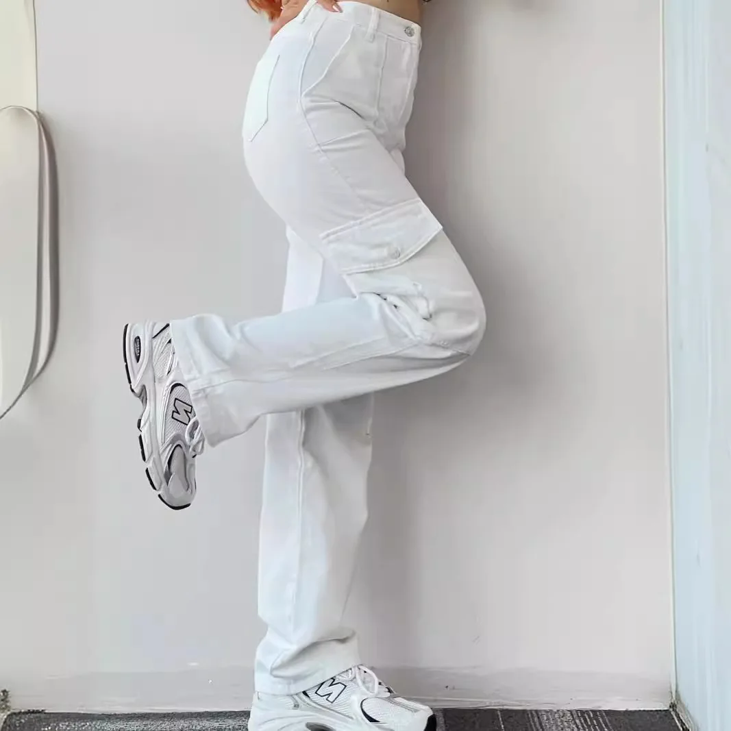 Roupa de trabalho feminina versátil casual de cintura longa e justa com bolsos tridimensionais