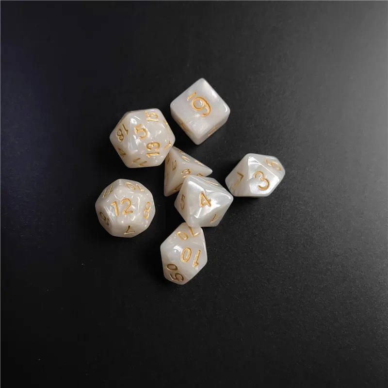 7 Pcs 1 Set Of Pearl Style DND Dice Set D4 D6 D8 D10 D12 D20 Multi-sided Dice For TRPG Dragon Games