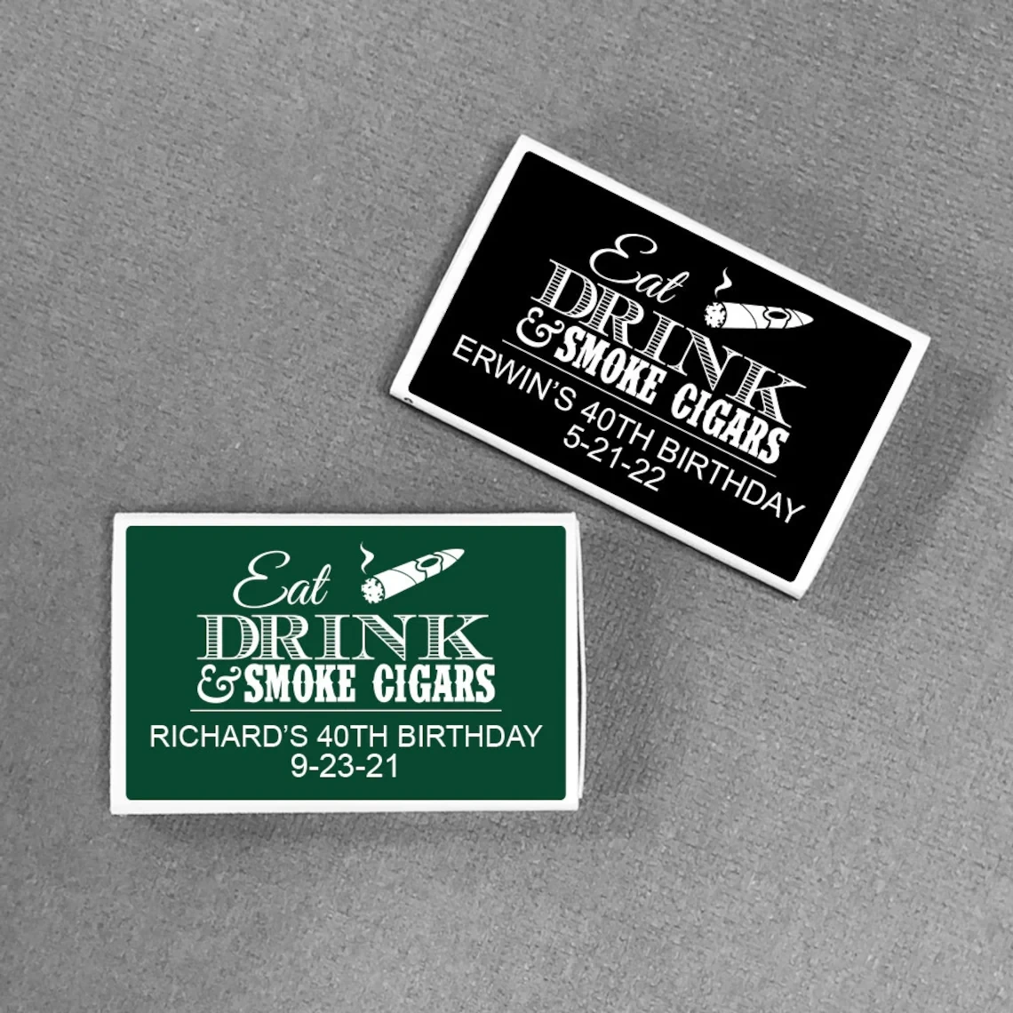 50 PIECES Eat Drink & Smoke Cigars Personalized Matches | Personalized Matchbox or Labels | Birthday Favor | Party Favor | MAE82