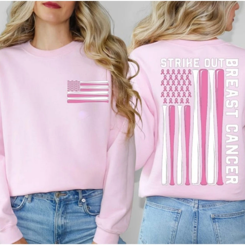 

Strike Out Breast Cancer Shirt Breast Cancer Survivor Flag Tees Cancer Awareness T-Shirt Pink Ribbon Flag Tees