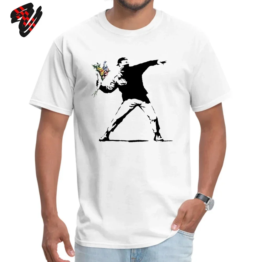 Swag Banksy Flower Thrower T Shirts 100% Cotton Fabric Men Tshirt Mens T-shirts Novelty Street Art Designer Rebel Tees Oversize