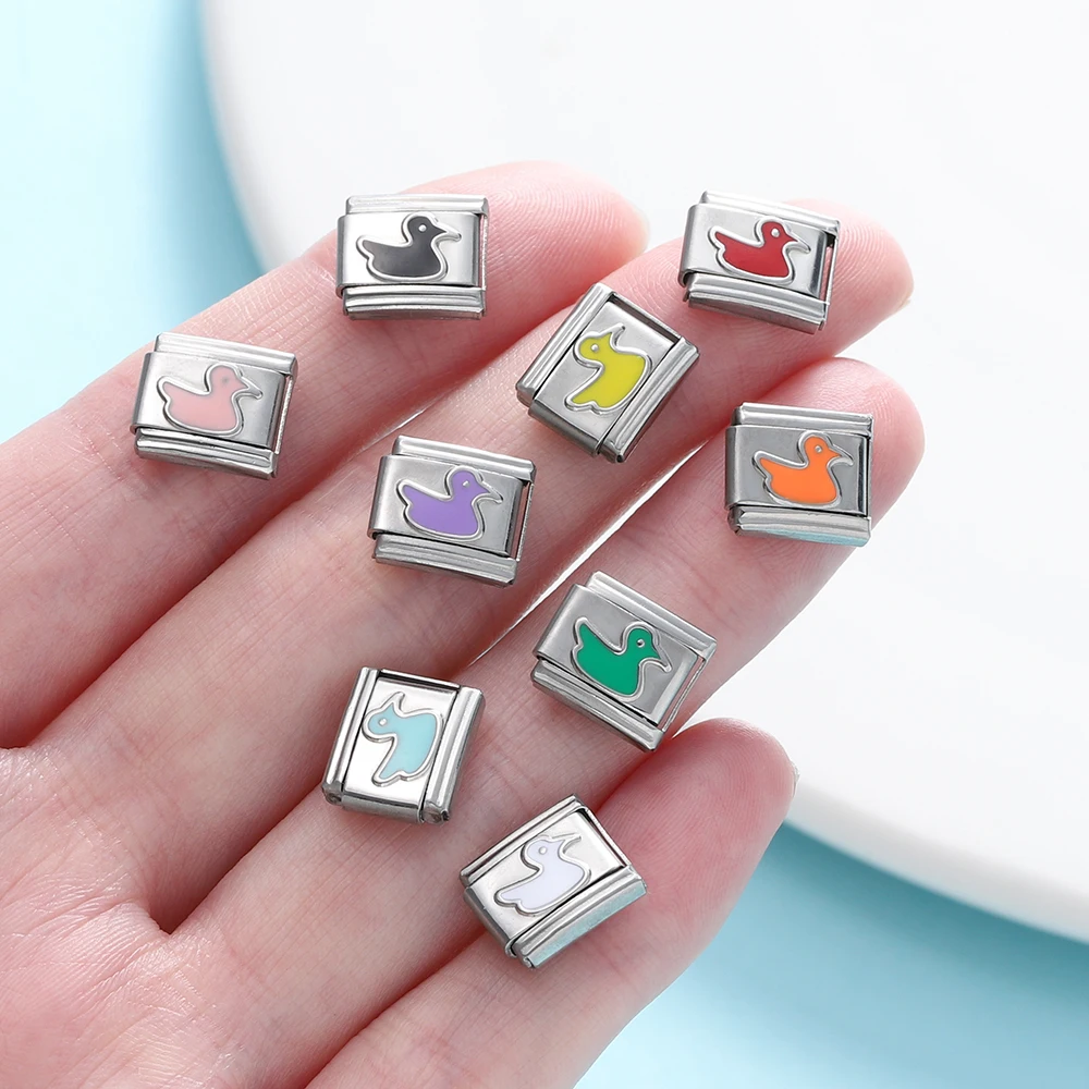 1pcs/lot Stainless Steel Multicolor Little Duck Italian Links Fit 9x10mm Bracelets for DIY Bracelets Jewelry Making Accessories