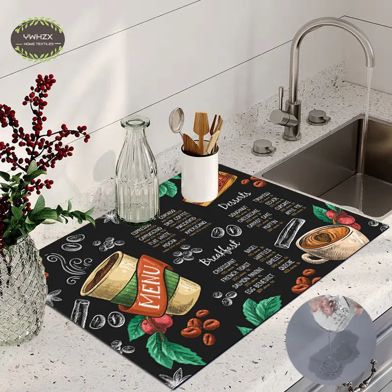 Coffee Menu Dish Drainer Snack Drinks Pad Placemat Napa Skin Quick Dry Durable Anti-slip Drainage Mat Kitchen Decor Accessories