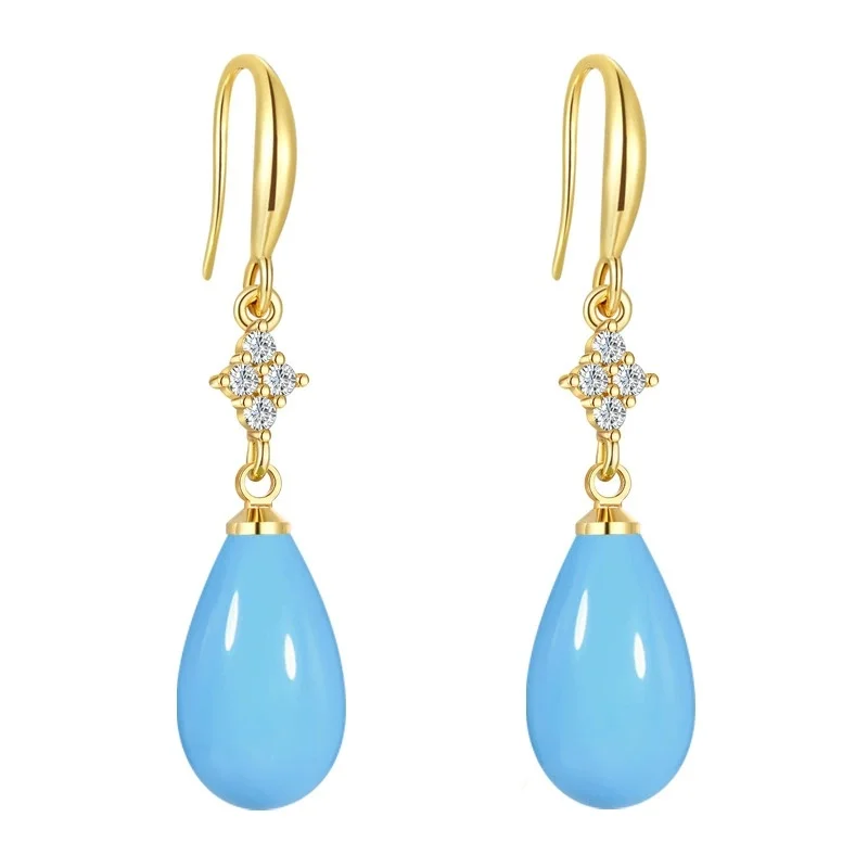 Neue Modische Jade-Ohrringe für Frauen, Tropfenförmige Weiche Jade-Ohrringe, Blaue Wassertropfen-Schmuckstücke, Vierblättriger Klee Edelstein-Schmuck – Detail 5