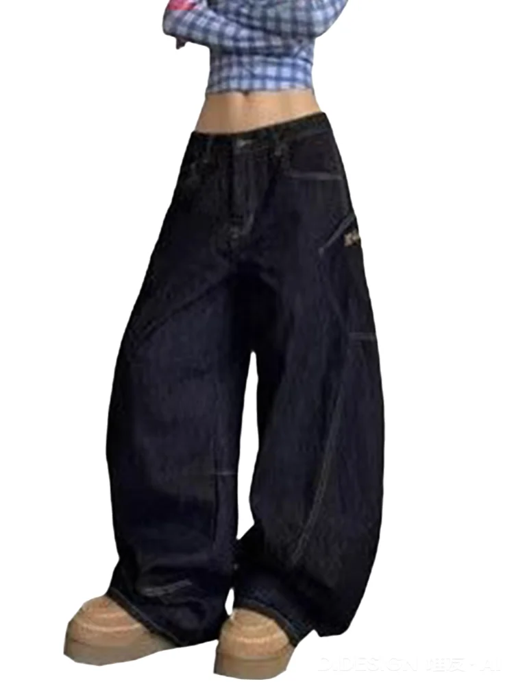 

Designer Oversized Women's High Waisted Wide Leg Jeans with Big Pockets Vintage Y2K Streetwear Baggy Trousers Hip Hop Fashion