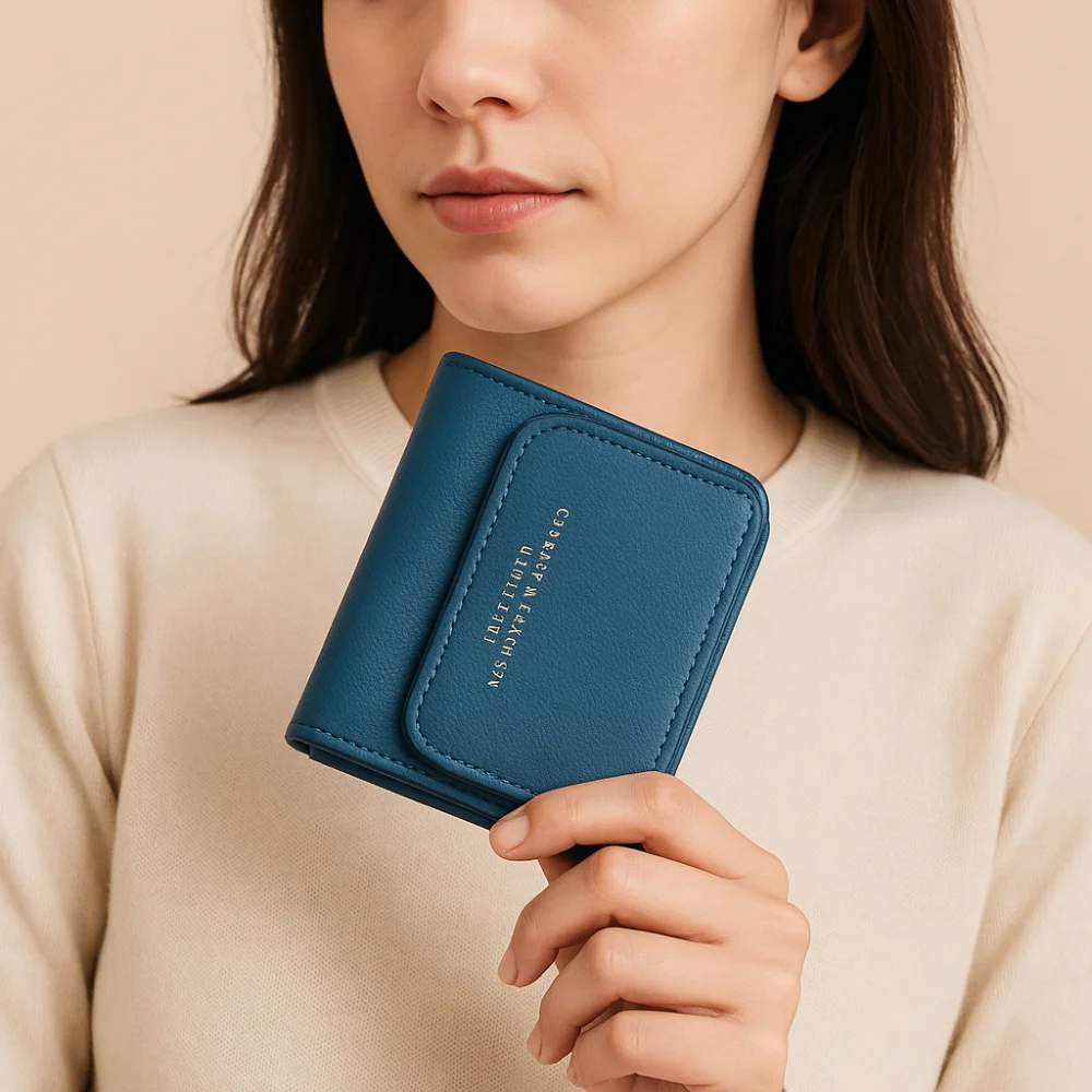 

Elegant Women Short Wallet Pu Leather Zipper Closure Brand Female Purses Large Capacity Solid Color Business Card Holder Travel