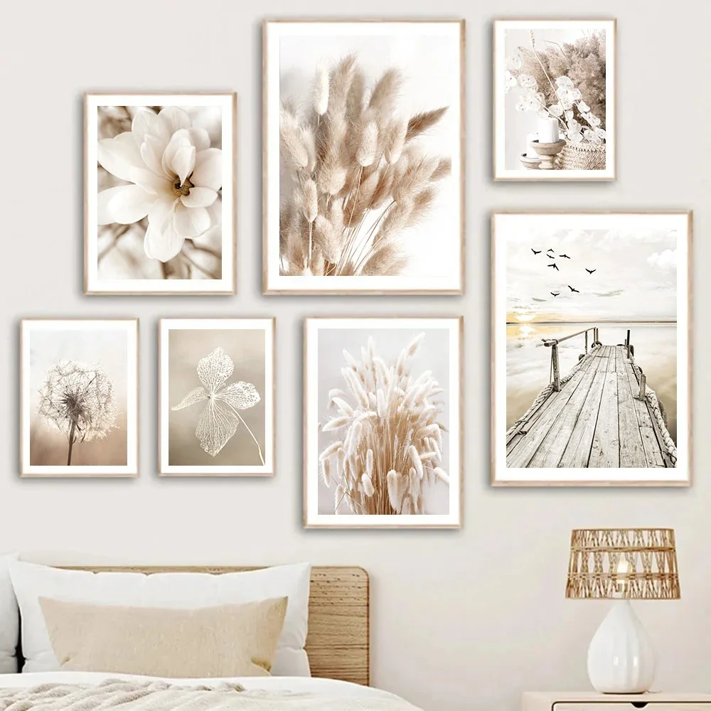 

Bohemia Pampas Grass Flower Dandelion Reed Nordic Posters Wall Art Canvas Painting Bridge Print Wall Pictures Living Room Decor