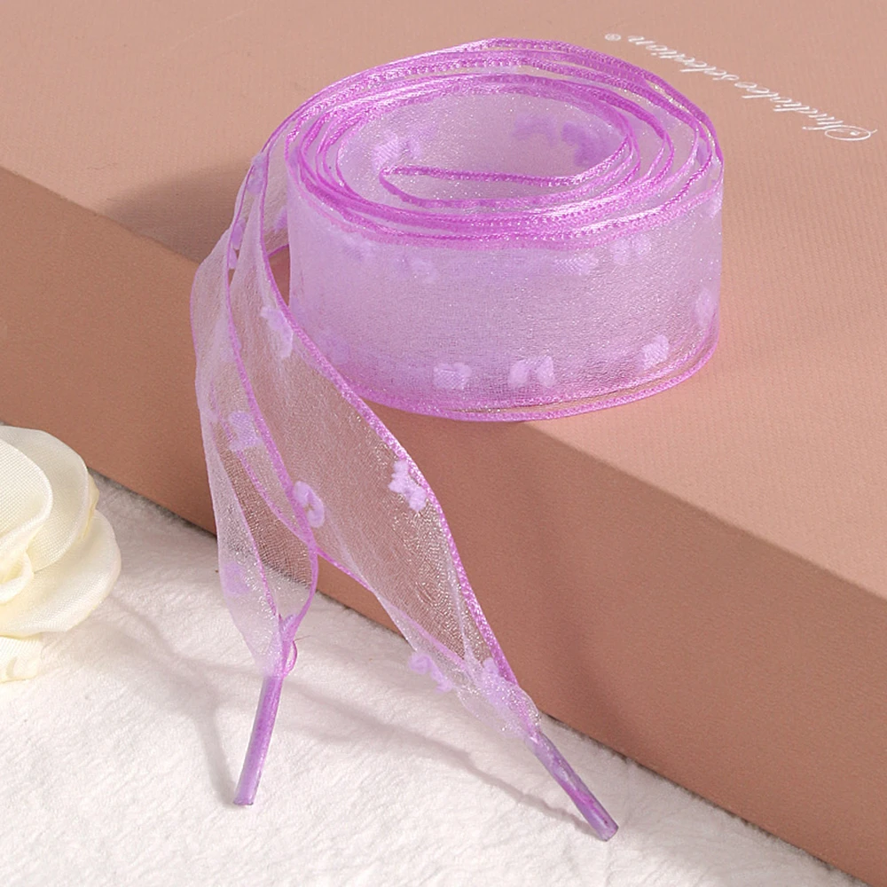 Laços de sapato de chiffon de organza de renda transparente de organza ampliada de 2,5 cm de largura para calçados de estilo de vida