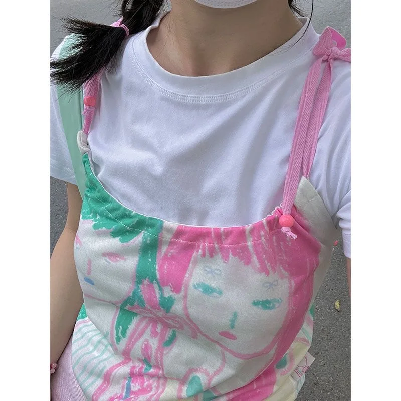 

Y2k Clothes Sweet Women's T Shirt Slim Cartoon Sling Femme Kpop Harajuku Tank Tops Kawaii Aesthetic Sexy Camis Hot Girl Baby Tee