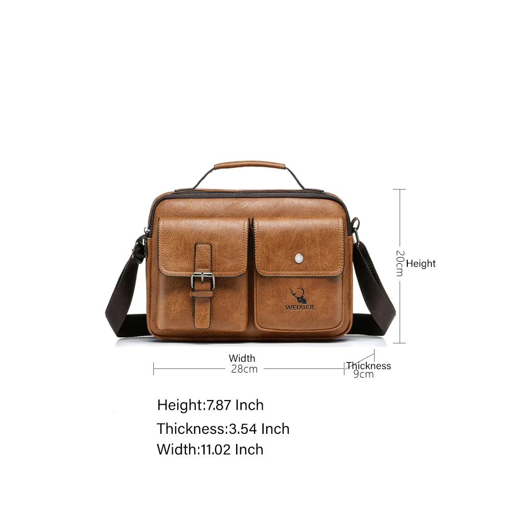 WEIXIER Men Retro Business Shoulder Fashion Brand PU Leather Crossbody Bags Large Capacity Handbag Portable Casual Travel Bag