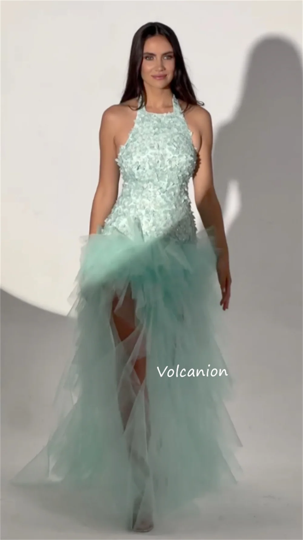 Gaun Pendek A-line Halter Berpayet Applique Jaring Kustom Acara Dipesan Lebih Dahulu Mode Formal Pesta Gaya Modern