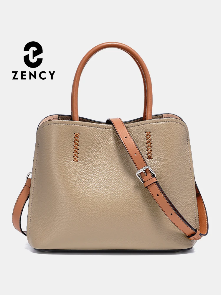 

Zency New Women's Genuine Leather Shopper Bag Designer Top Handle Handbag Large Capacity Bucket Bag Crossbody For Commuters OL