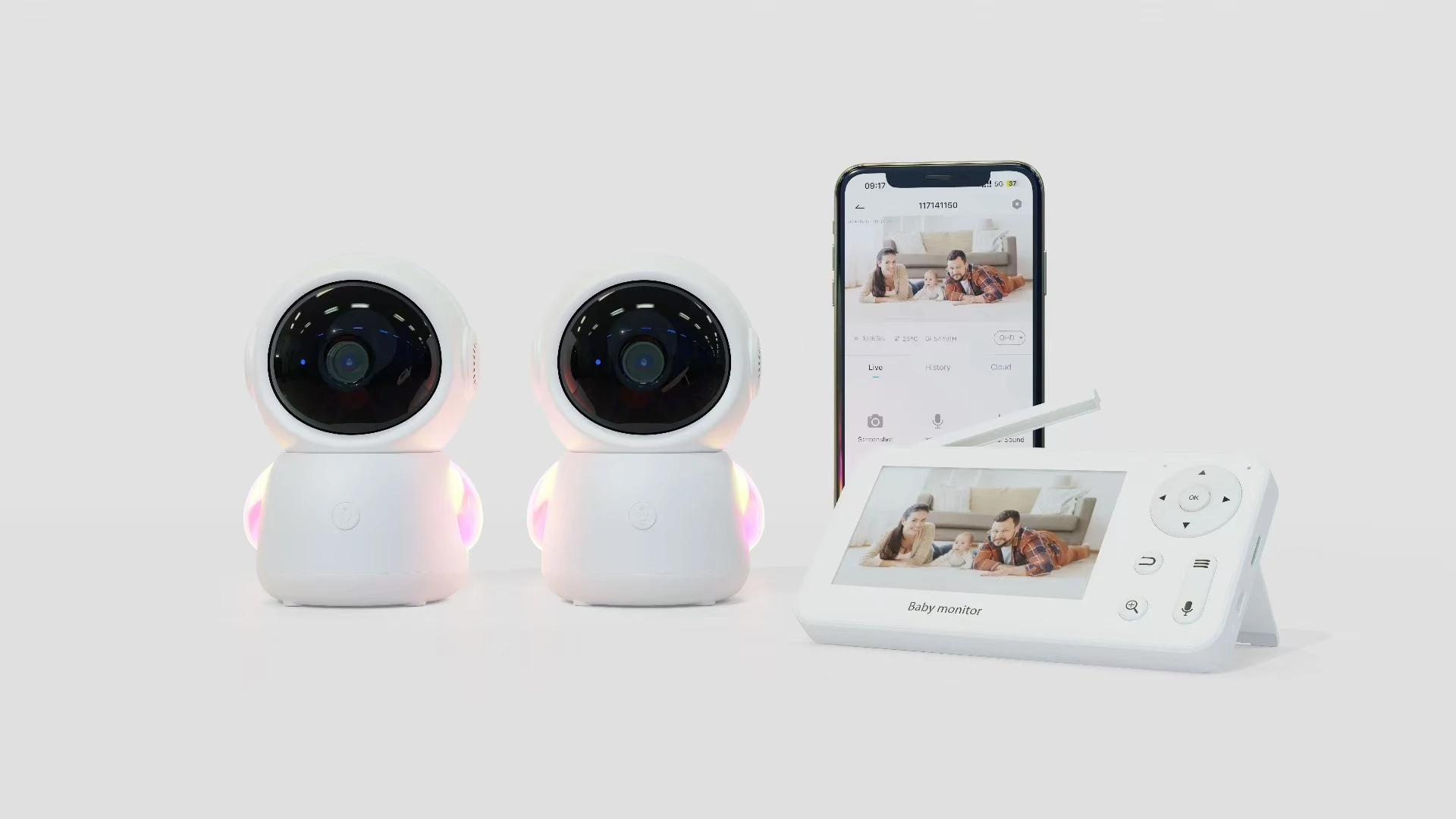 4.3 Inch 1080P Cloudege APP Touch Screen Two-way Audio Night Vision Lullaby Play Feeding Reminder IP65 Smart Baby Camera