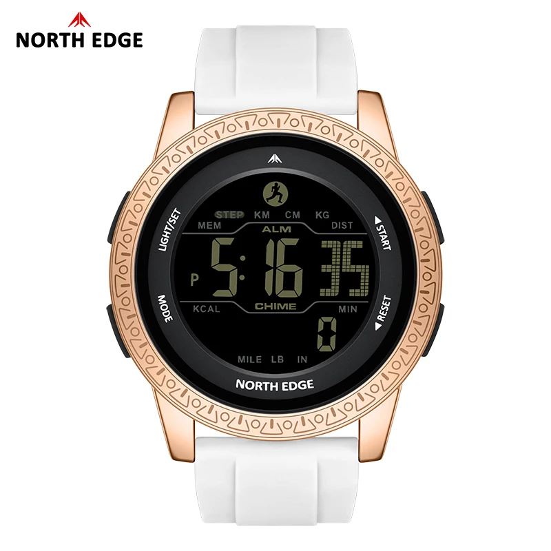 

NORTH EDGE новые мужские цифровые часы APOLLO, спортивные водонепроницаемые наручные часы 50 м, шагомер с двойным временем, секундомер, будильник для женщин