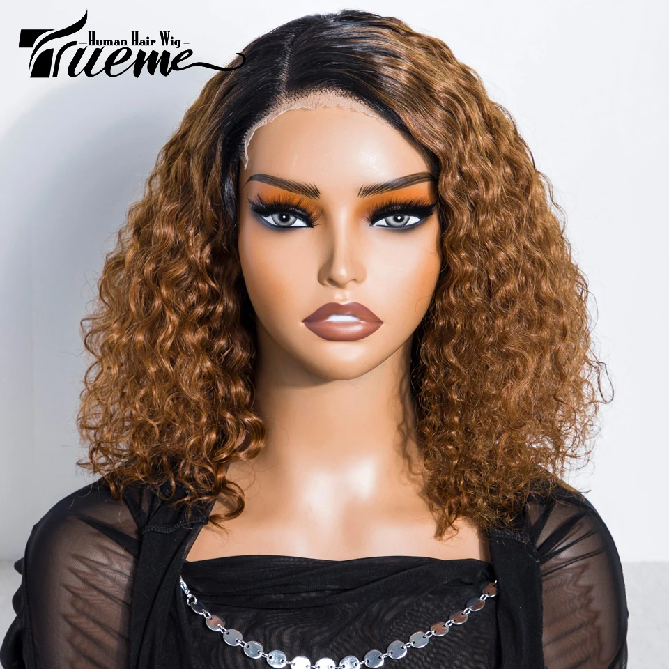 

Trueme Brown Curly Bob Wig Human Hair Wigs For Women Ombre Light Brown Brazilian Water Wave Human Hair Lace Wig Ready To Go Wig