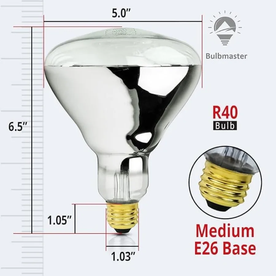 50 Watt Heat lamp Bulb for Bathroom R40 Incandescent Shower Heat Lamp Clear Infrared Bath Light 50R40 Chicken Light Bulb E Base view 3