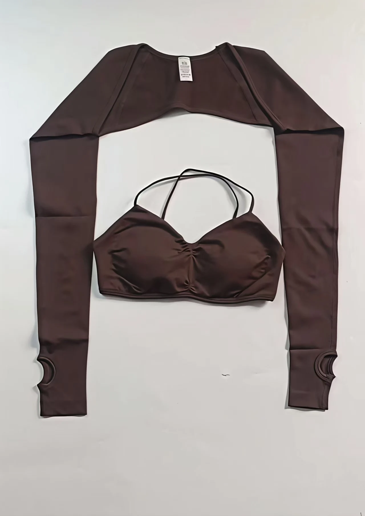 Gym 2 Piece Set Women Sports Bra And Shrug Long Sleeve Thumb Holes Gym Clothes Fitness Suit Workout Tops