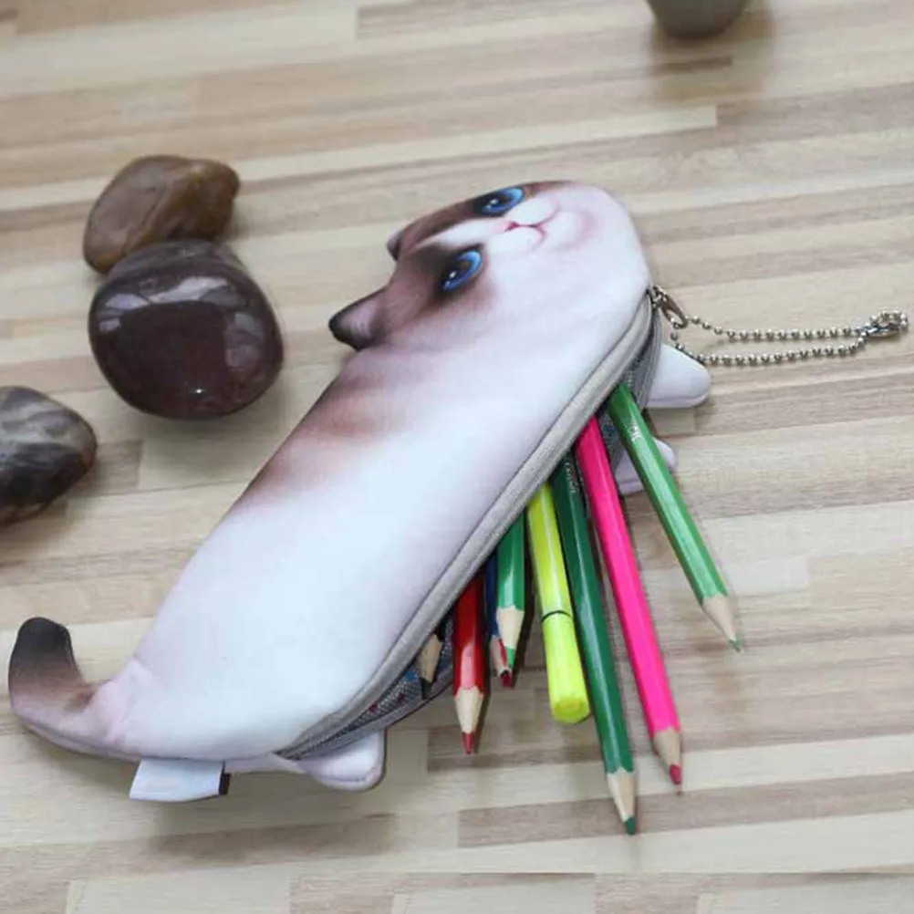 Cartoon Cat Pattern Jelly Gel Pencil Case Small Pen Bag Student Stationery Organizer Kids Cute Large Capacity Pen Bag