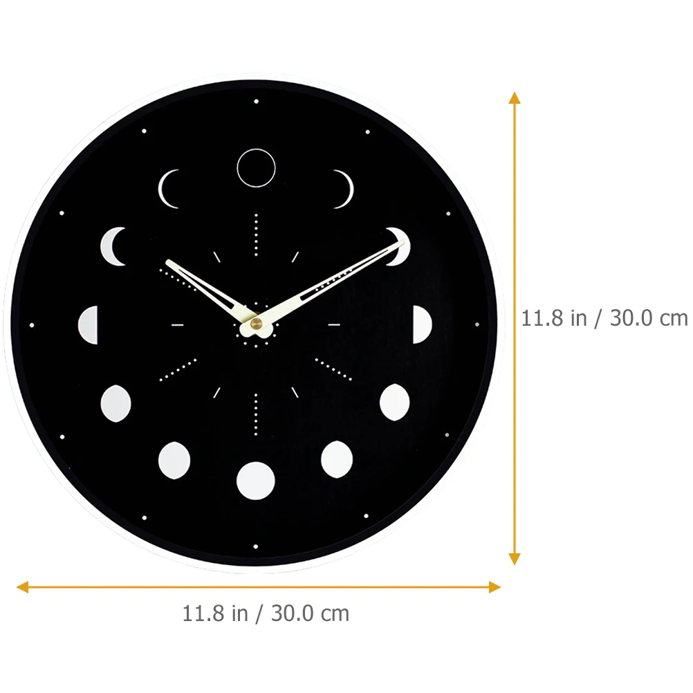 

Wooden Glass Luminous Moon Phase Wall Silent Non Ticking Round Large Decorative Clock For Bedroom Living Room Office Glow In