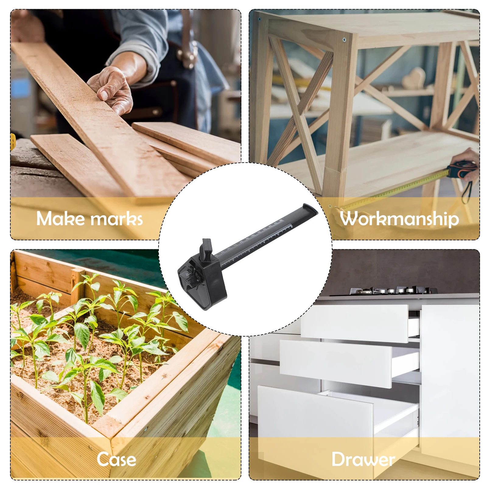 

Carpentry DIY Scriber Woodworking Gauge PP Portable Parallel Scale Ruler Drawing Comfortable Grip Reliable Marking
