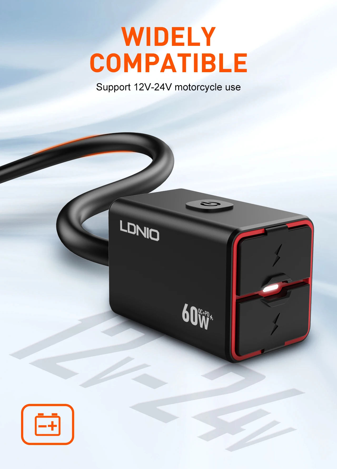 LDNIO Motorrad USB Schnellladegerät 60W Lenker Dual USB C UAB A Rückspiegel Wasserdichter Netzteiladapter mit Schalter – Detail 5